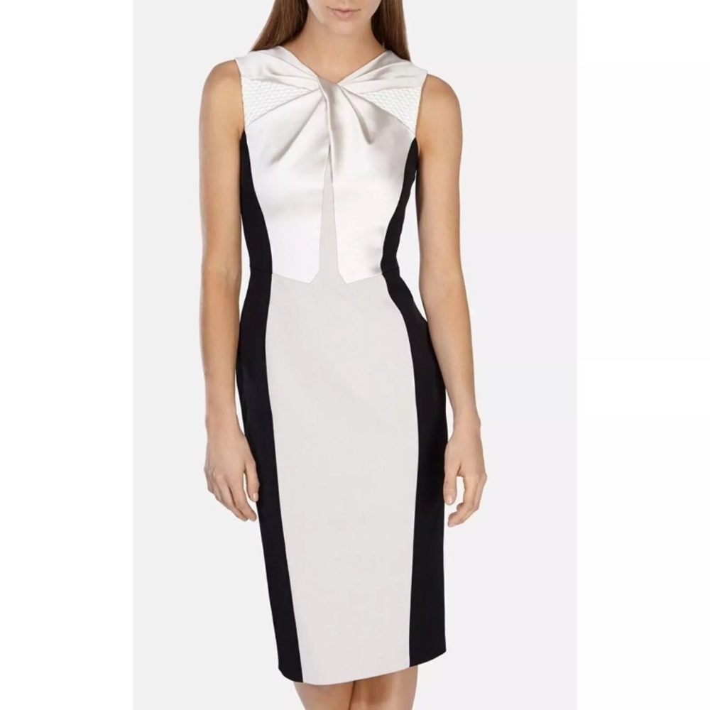 Karen Millen Black and Cream Tie Front Sheath Dress
